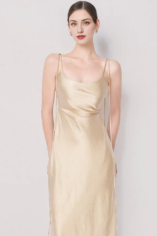 Vestido Weitese con tirantes finos de satén, largo hasta el suelo, sin mangas, elegante, cuello redondo, sin espalda, vestido de fiesta